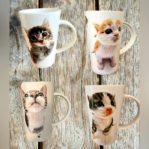 Lot of 4 Kitty Mugs Hana Deka Club by Yoneo Morita 2007 10 oz